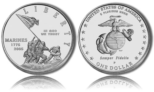 2005-P Uncirculated Marine Corps Silver Dollar Commemorative Coin